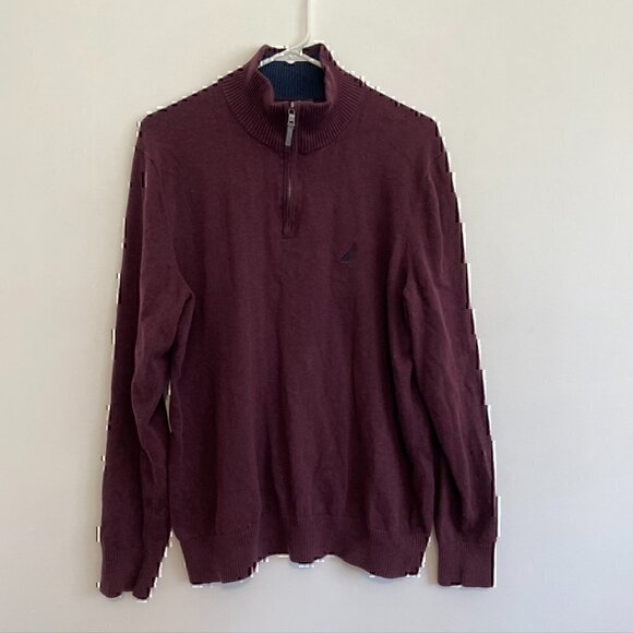 NAUTICA Mens Burgundy Maroon Collared 1/4 Zip Cotton Pullover Sweater Sweatshirt - Picture 5 of 10